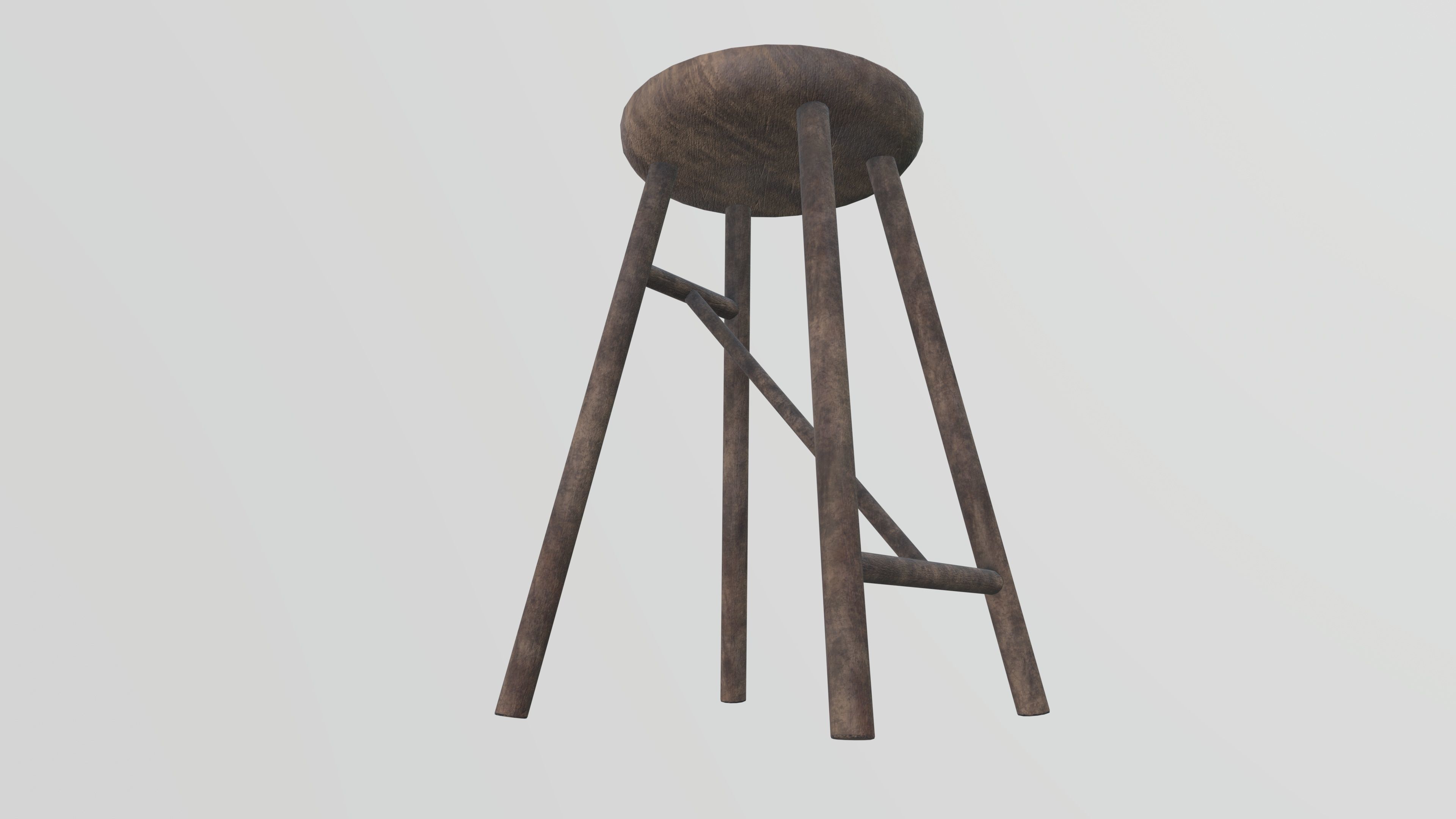 Old Wooden Stool Low-poly 3D model_4