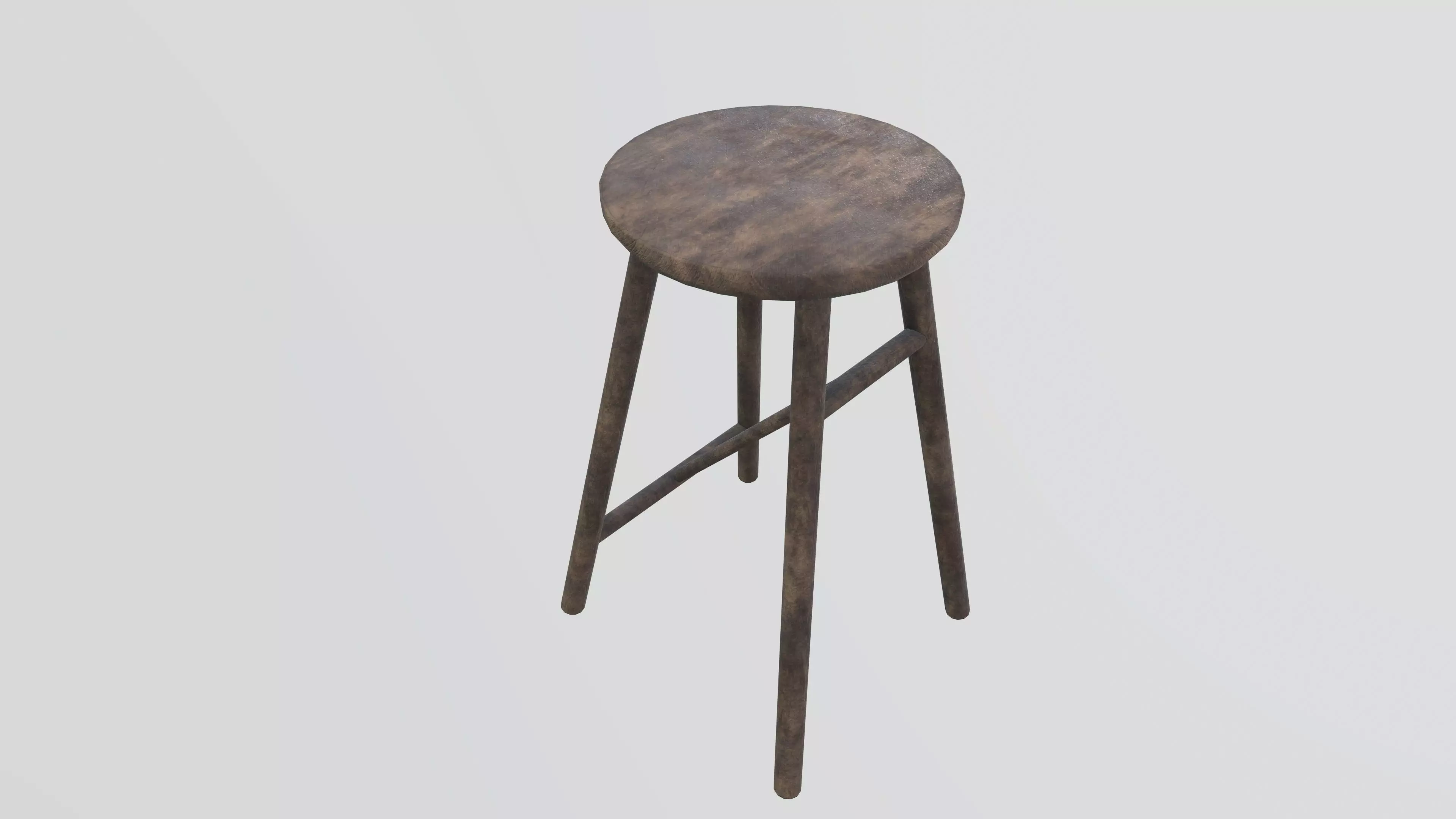 Old Wooden Stool Low-poly 3D model_0