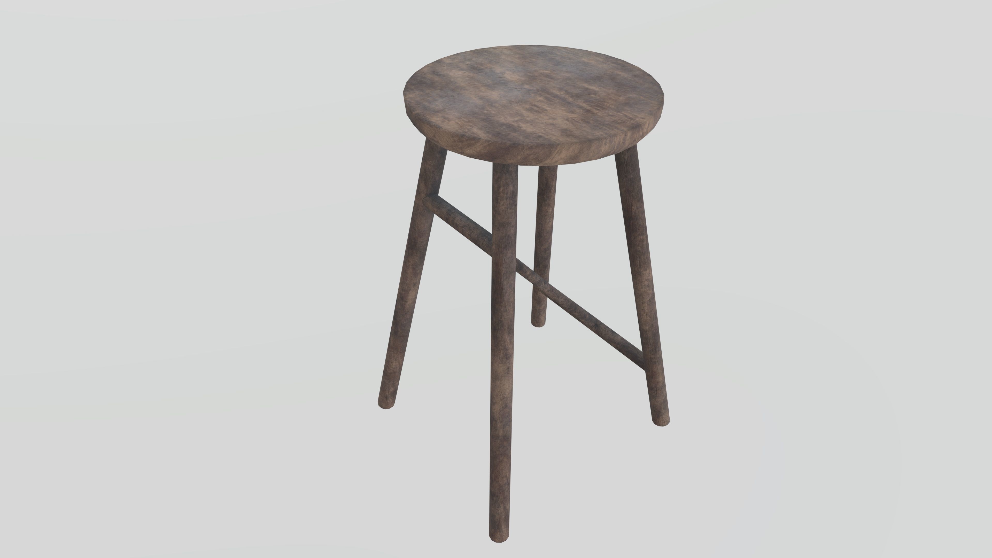 Old Wooden Stool Low-poly 3D model_2