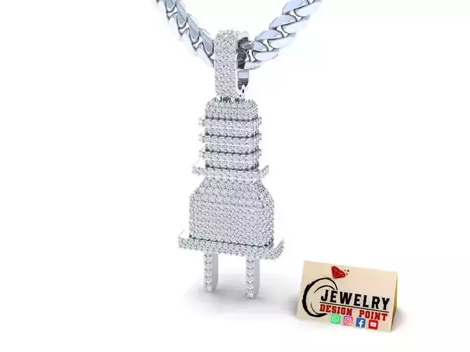 Custome 3D Plug Emoji Diamond Pendant - Diamond Necklace 