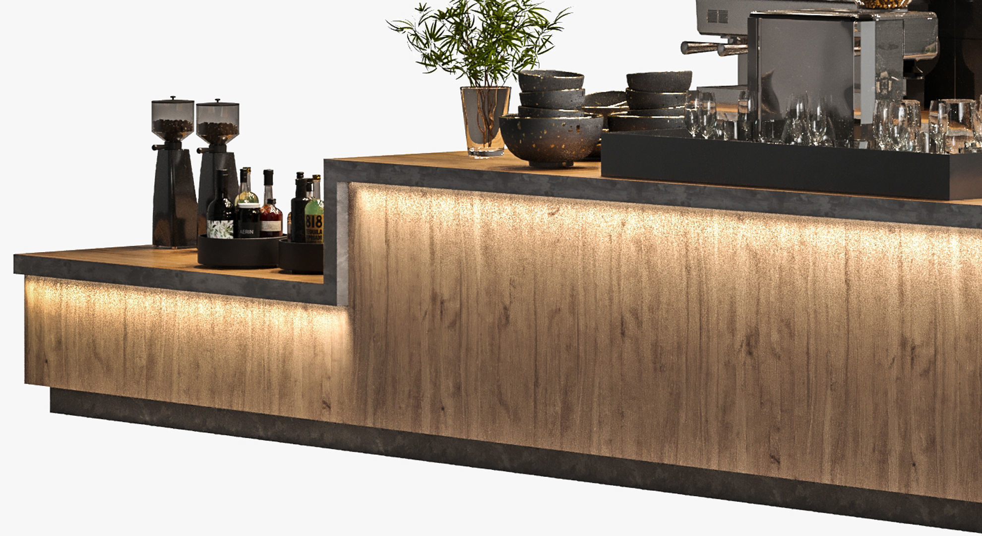 Coffee shop design with wood concrete Coffee 3D model_4