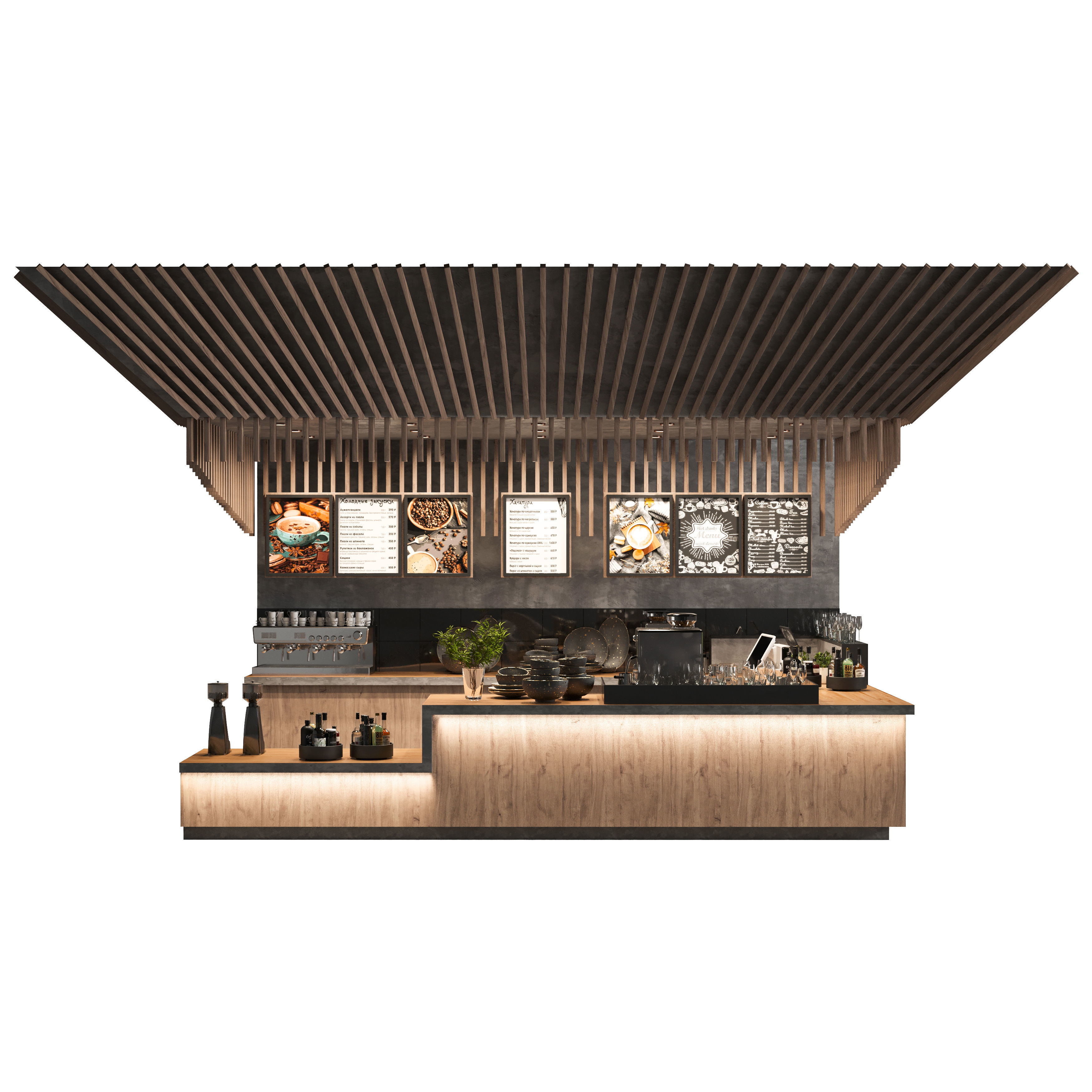 Coffee shop design with wood concrete Coffee 3D model_1