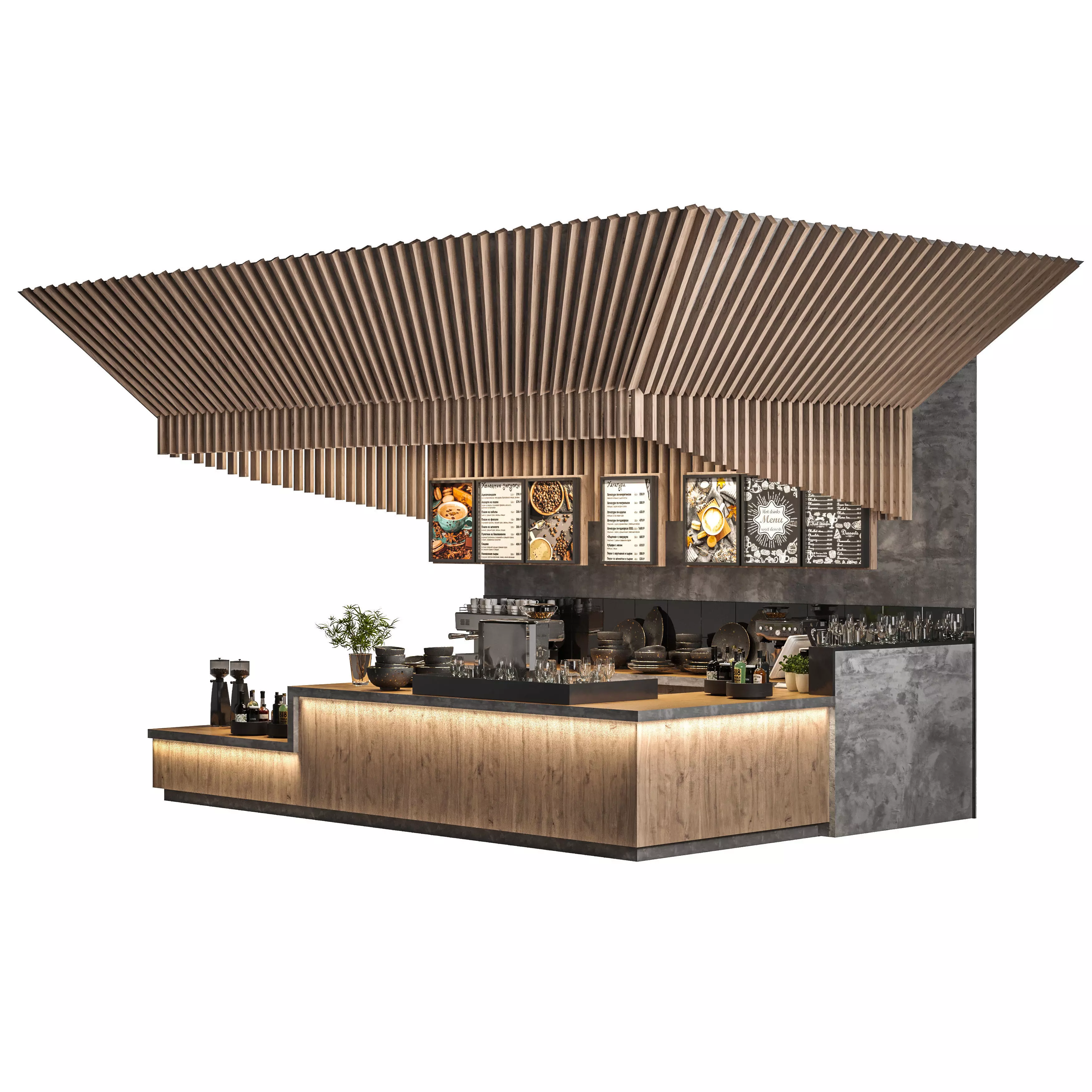 Coffee shop design with wood concrete Coffee 3D model_0