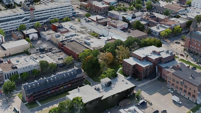 Urban city with large buildings 3D model 3