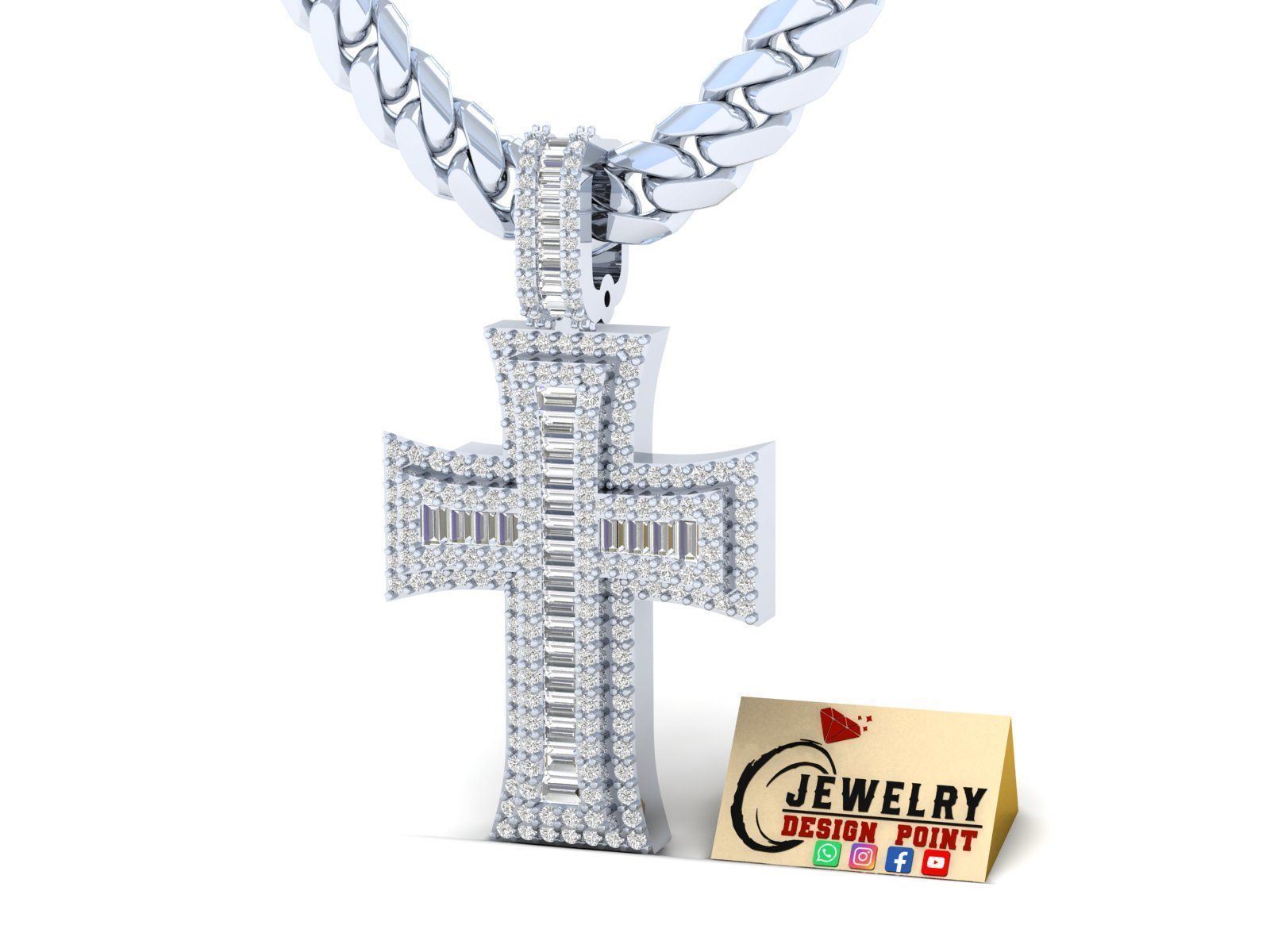 Custom Crusader Cross Diamond Pendant - Cruz Bizantina Necklace 3D print model_3
