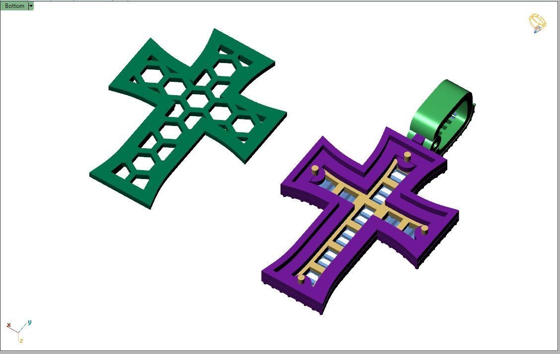 Custom Crusader Cross Diamond Pendant - Cruz Bizantina Necklace 3D print model_10