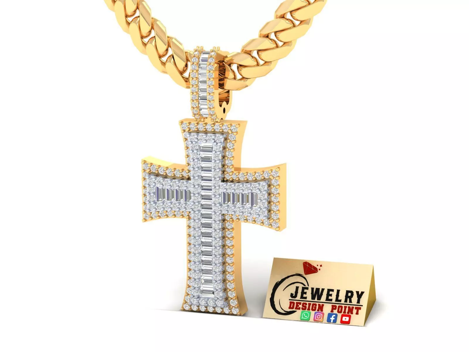 Custom Crusader Cross Diamond Pendant - Cruz Bizantina Necklace 3D print model_0