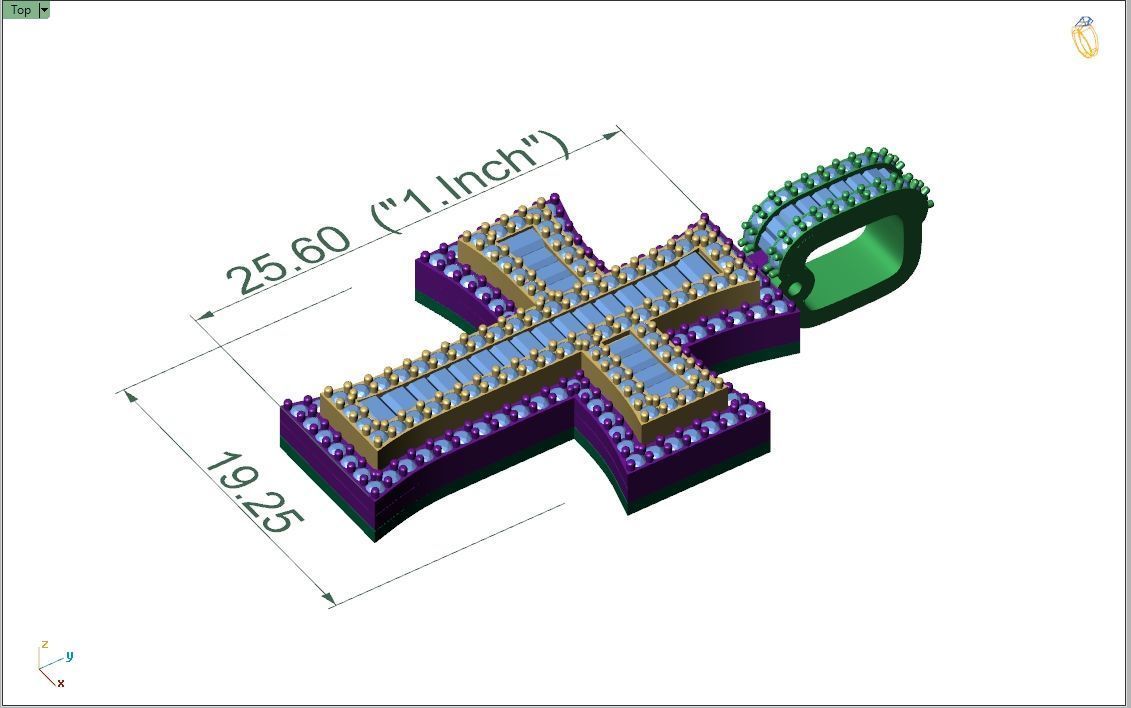 Custom Crusader Cross Diamond Pendant - Cruz Bizantina Necklace 3D print model_4