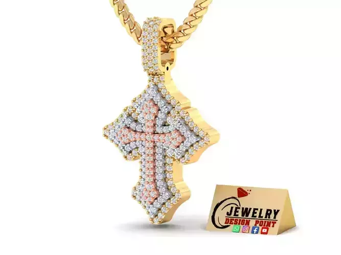 Custom Gothic Cross Diamond Pendant - Gothic Cross Necklace 3D print model