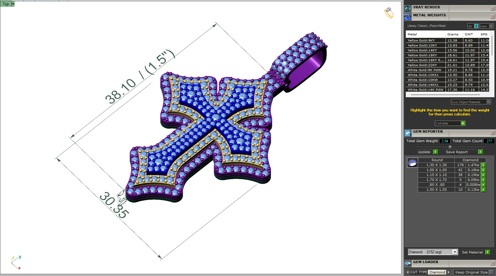 Custom Gothic Cross Diamond Pendant - Gothic Cross Necklace 3D print model_6