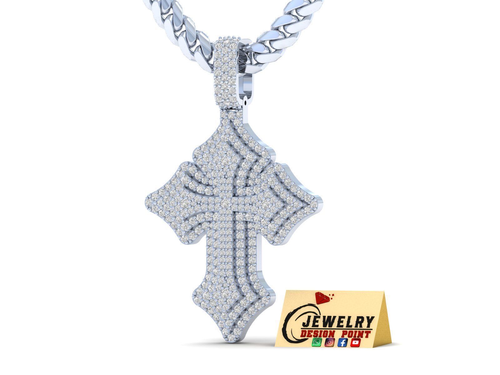 Custom Gothic Cross Diamond Pendant - Gothic Cross Necklace 3D print model_3