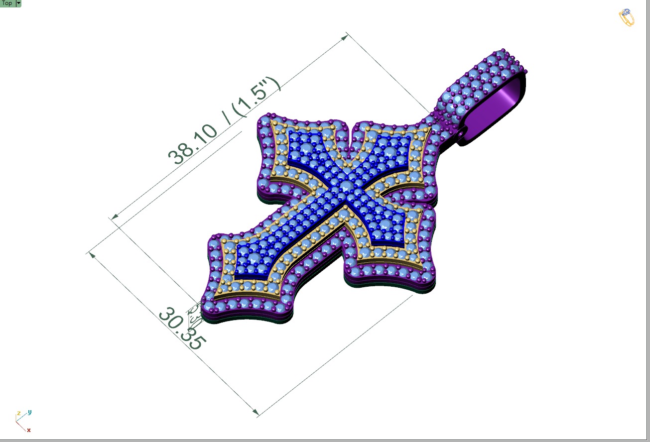 Custom Gothic Cross Diamond Pendant - Gothic Cross Necklace 3D print model_4