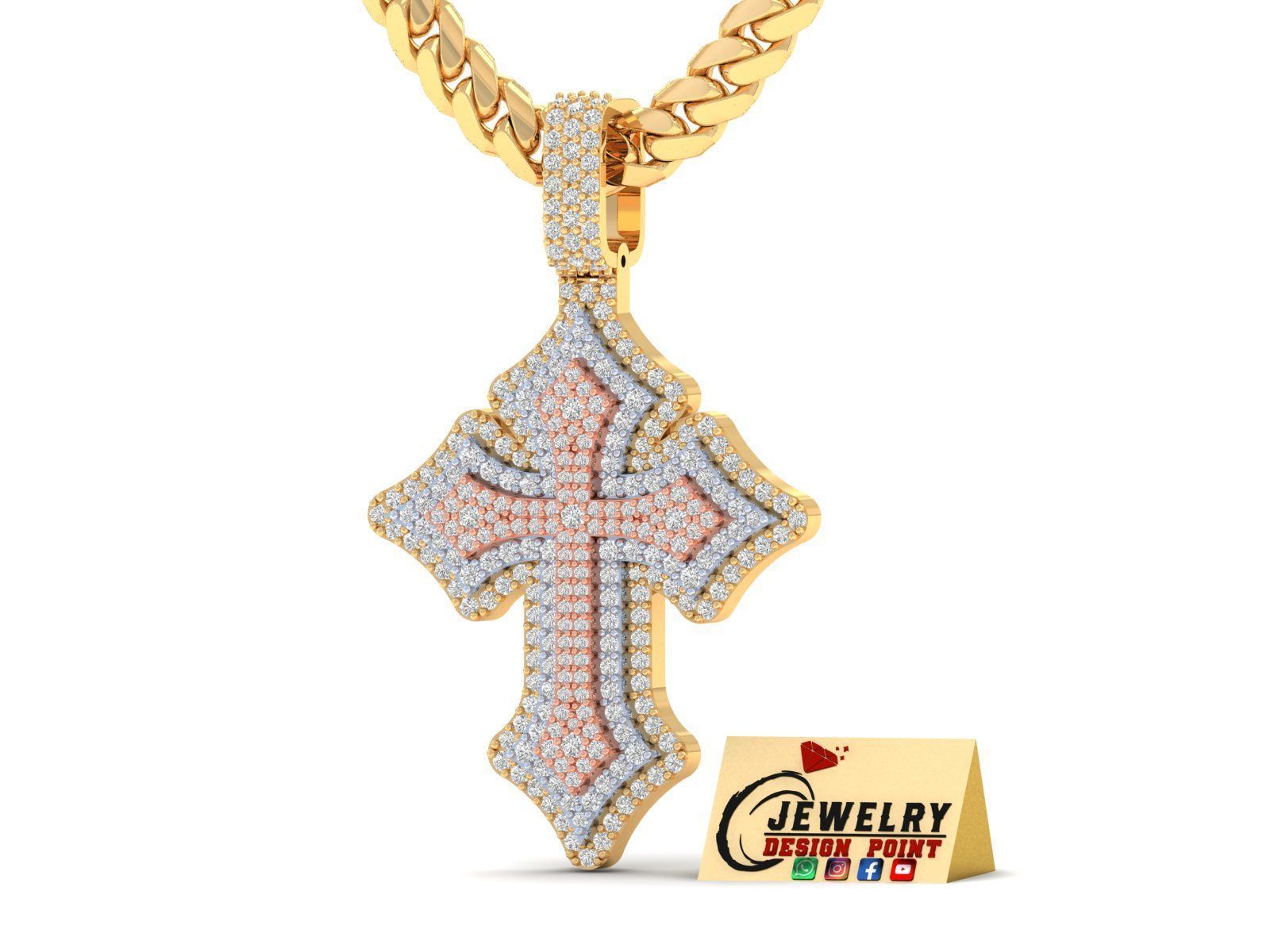 Custom Gothic Cross Diamond Pendant - Gothic Cross Necklace 3D print model_2