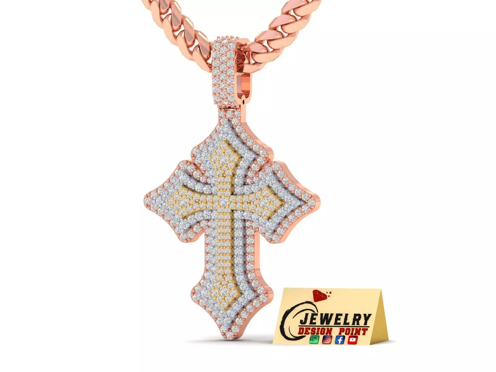 Custom Gothic Cross Diamond Pendant - Gothic Cross Necklace 3D print model_0