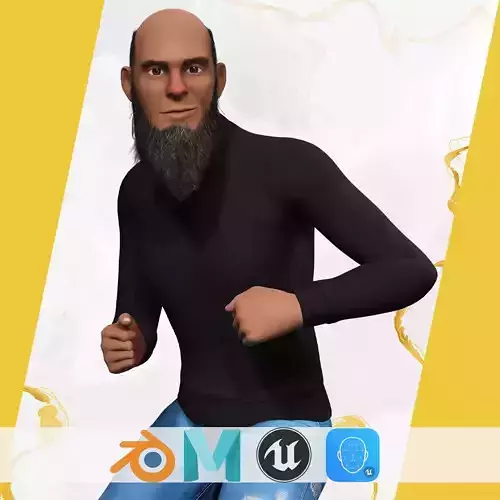bald and bearded elderly man in sweater Low-poly 3D model