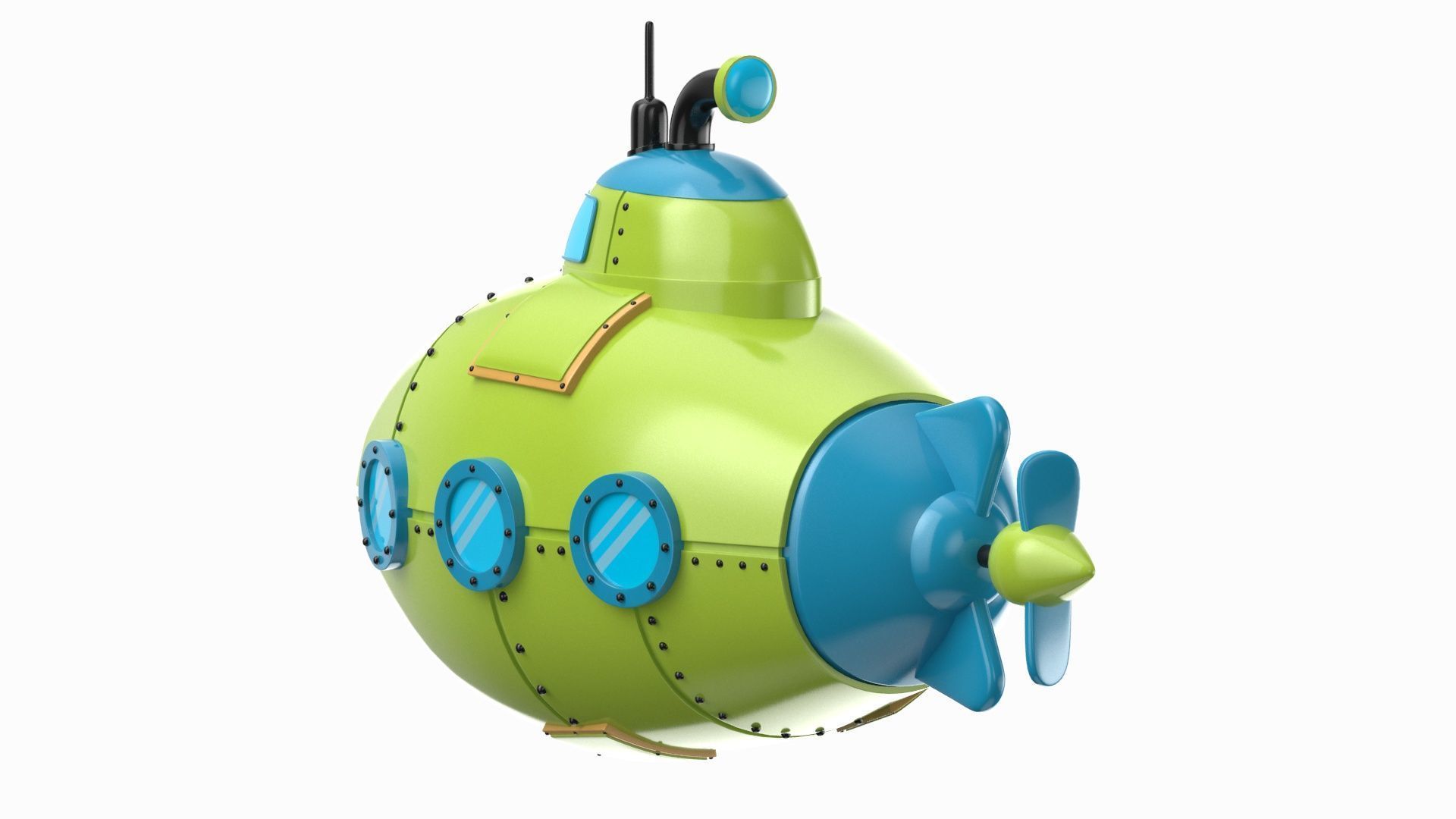 Cartoon Green Submarine 3D model_9
