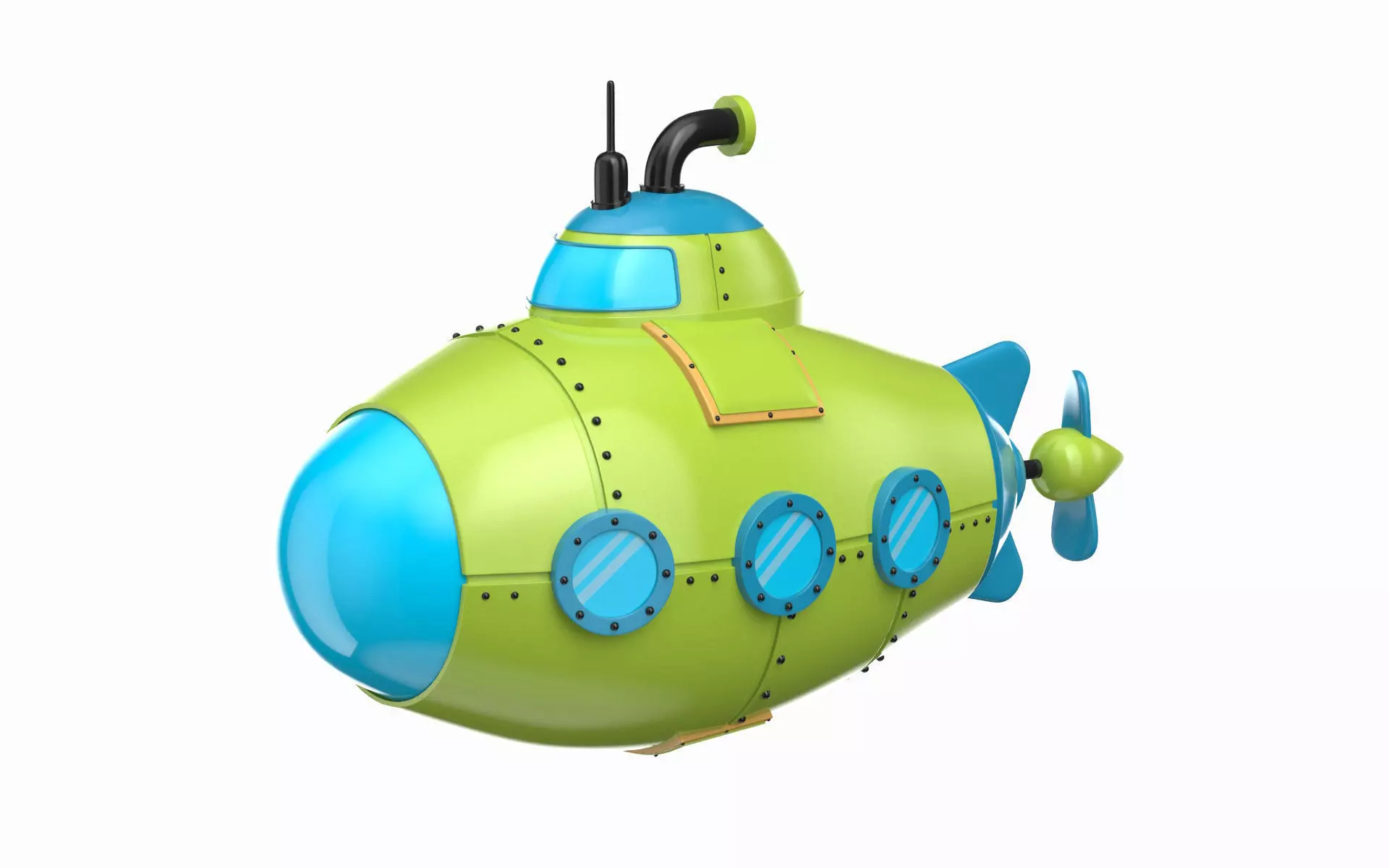 Cartoon Green Submarine 3D model_0
