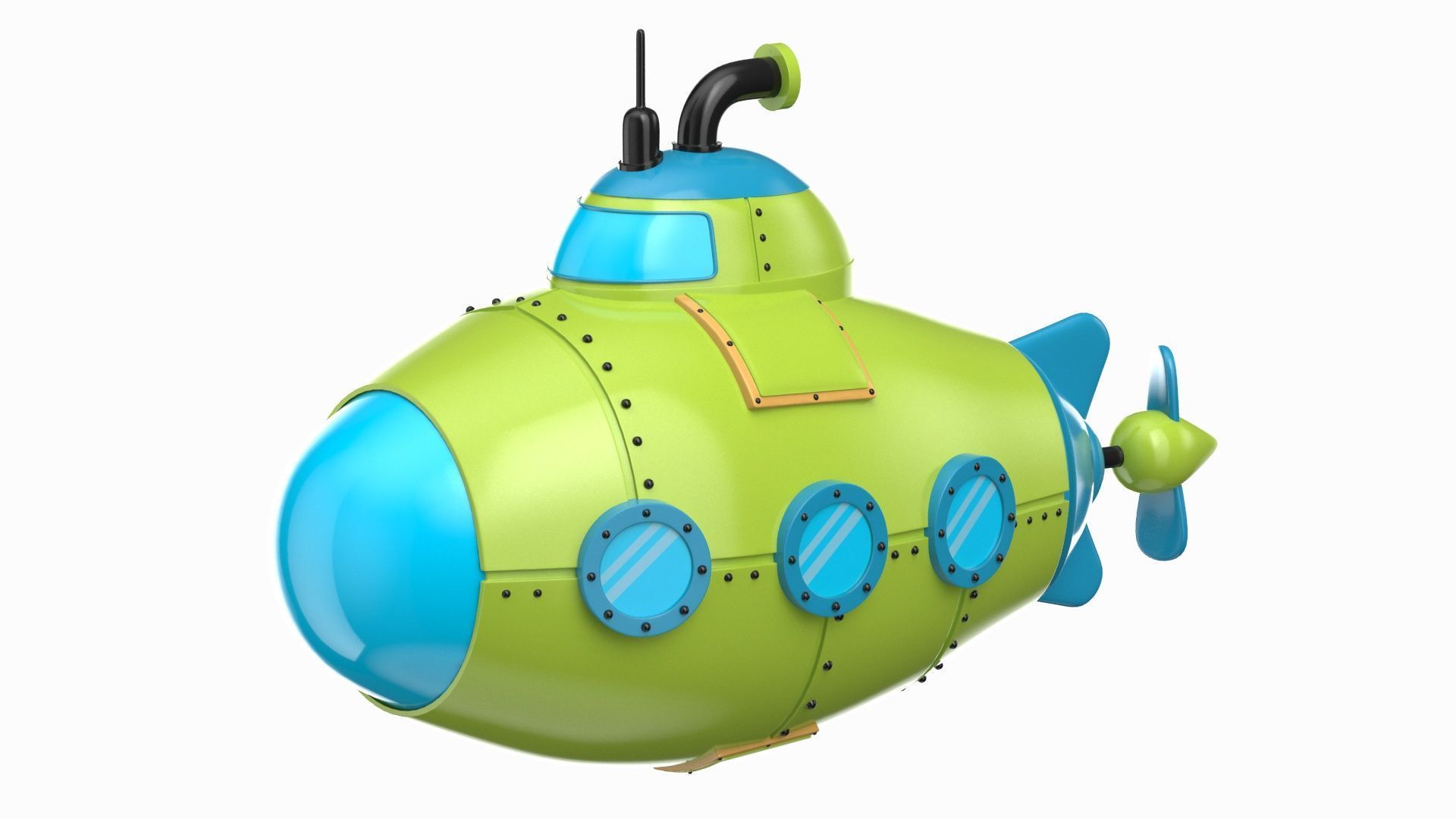 Cartoon Green Submarine 3D model_2