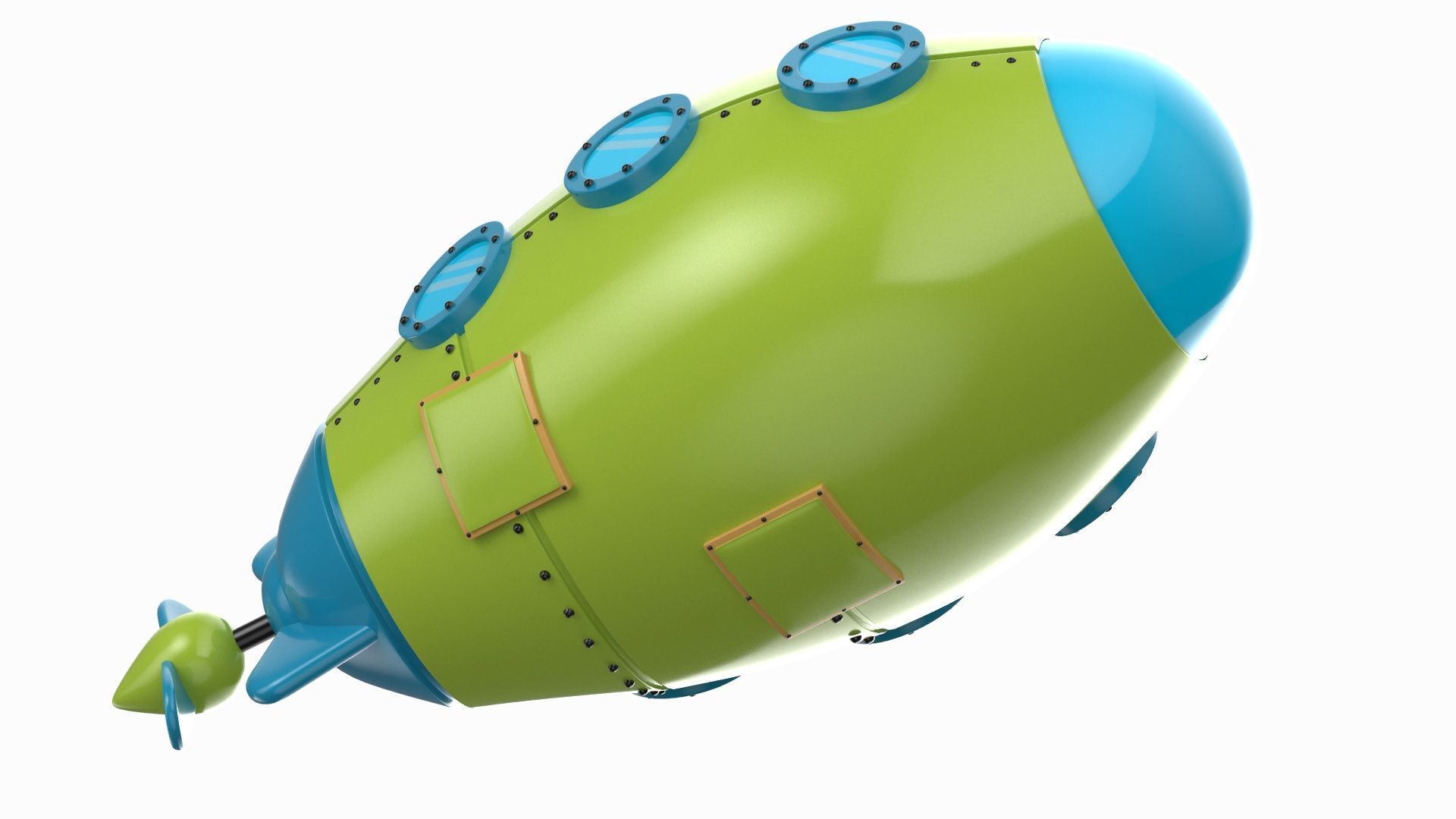Cartoon Green Submarine 3D model_10