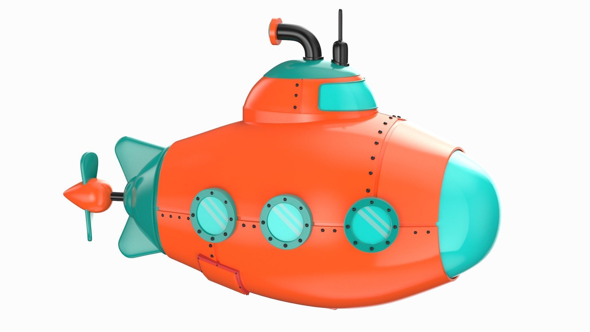 Cartoon Green Submarine 3D model_7