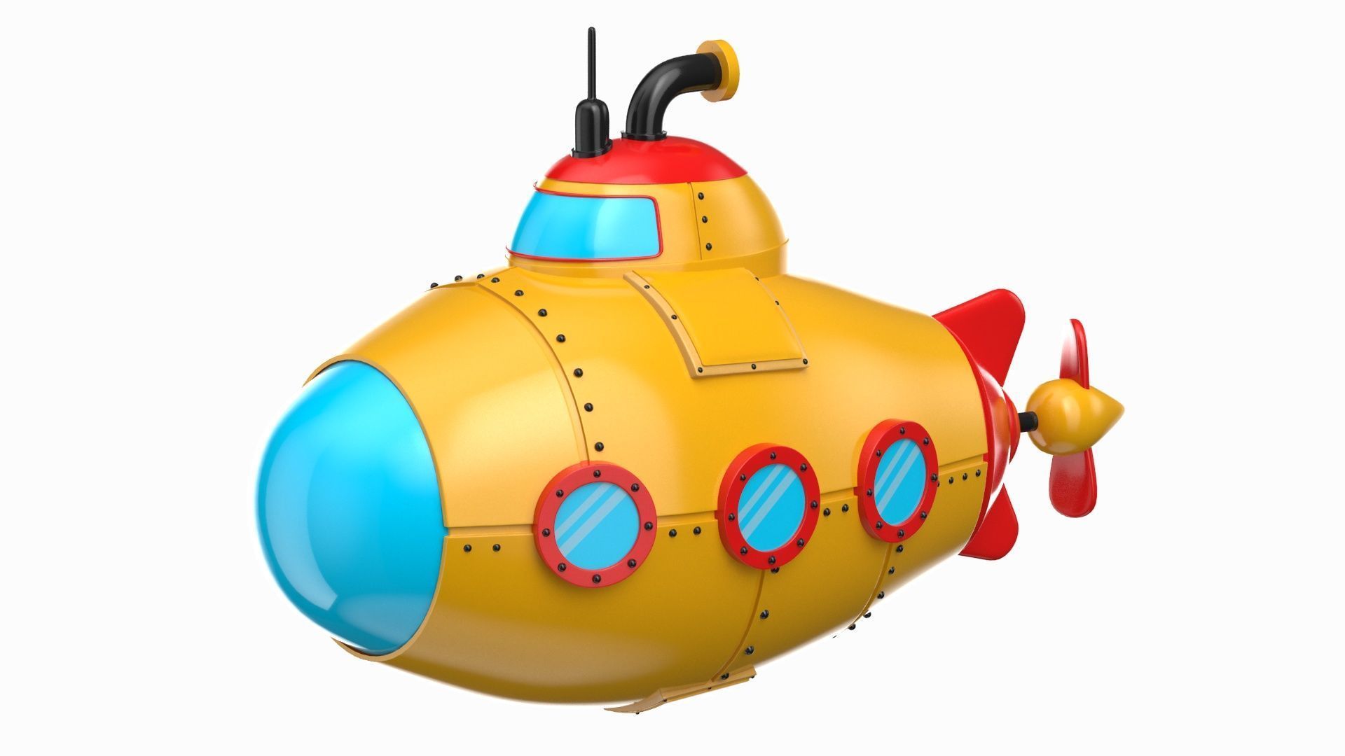 Cartoon Green Submarine 3D model_4