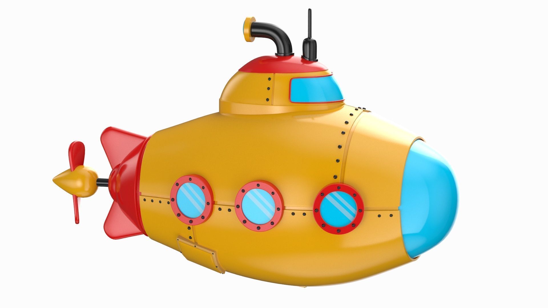 Cartoon Green Submarine 3D model_8