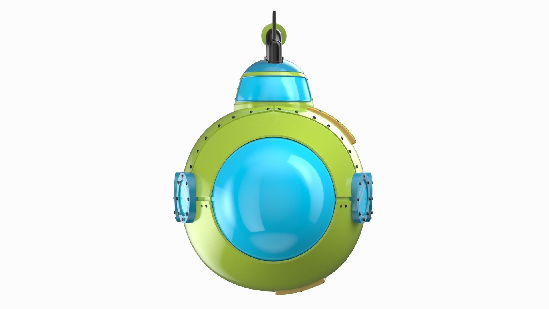 Cartoon Green Submarine 3D model_5