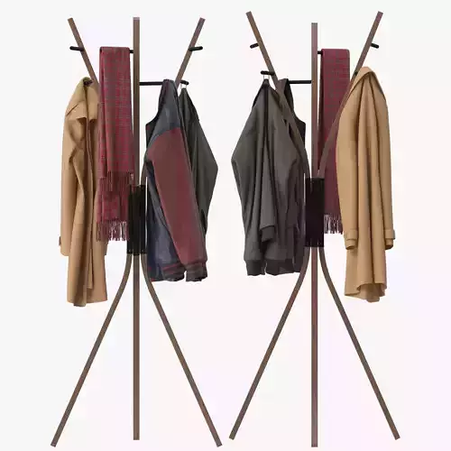 Wooden Coat Rack Free Standing 3D model