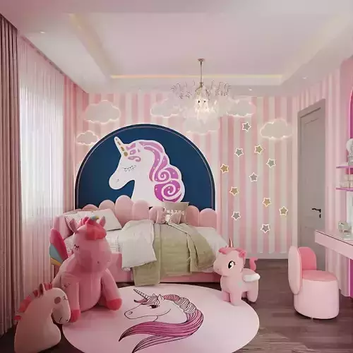 Unicorn Themed Childrens Bedroom 3ds Max Corona Scene