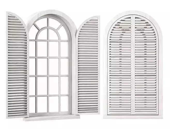 Wooden arch window with shutters V1 