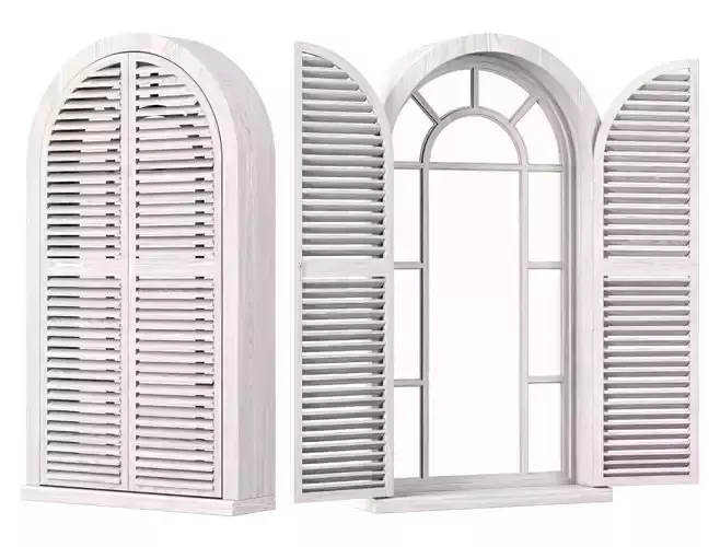 Wooden arch window with shutters V2 