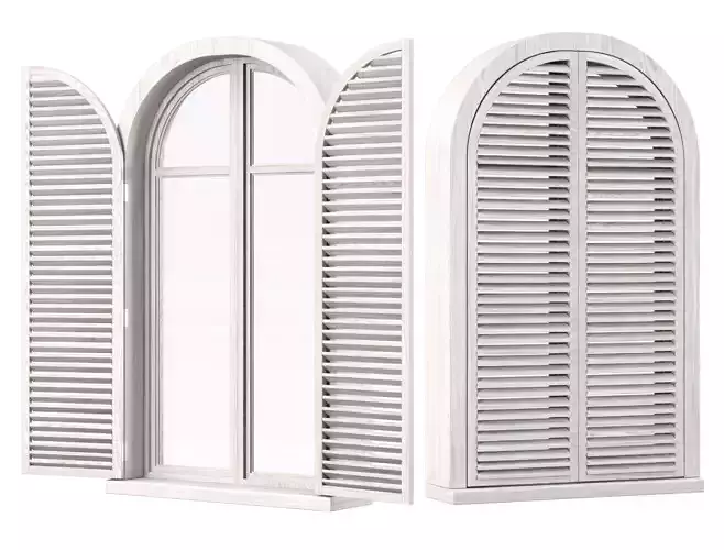 Wooden arch window with shutters V3 