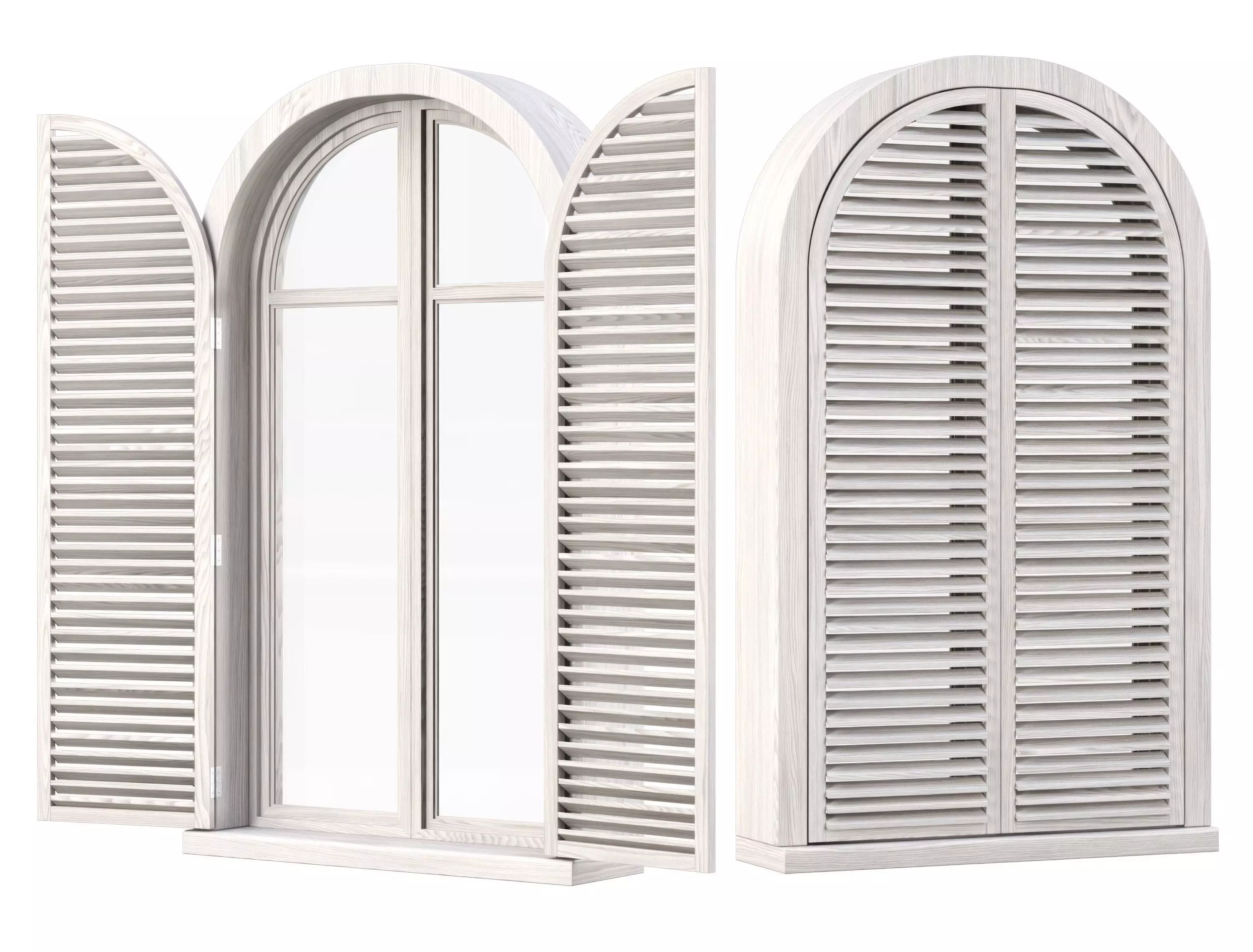 Wooden arch window with shutters V3 3D model