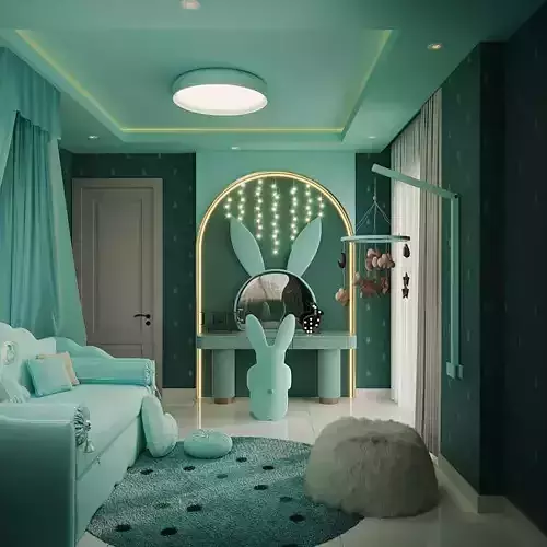 Mermaid Themed Green Childrens Room Corona Renderer Scene