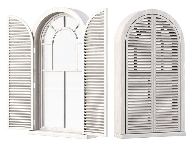 Wooden arch window with shutters V4  3D model