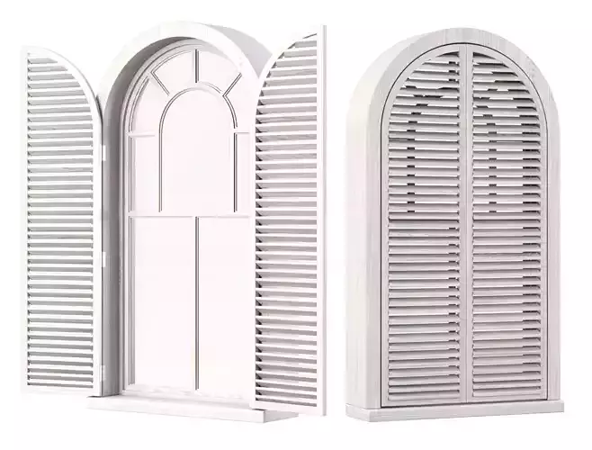 Wooden arch window with shutters V4 