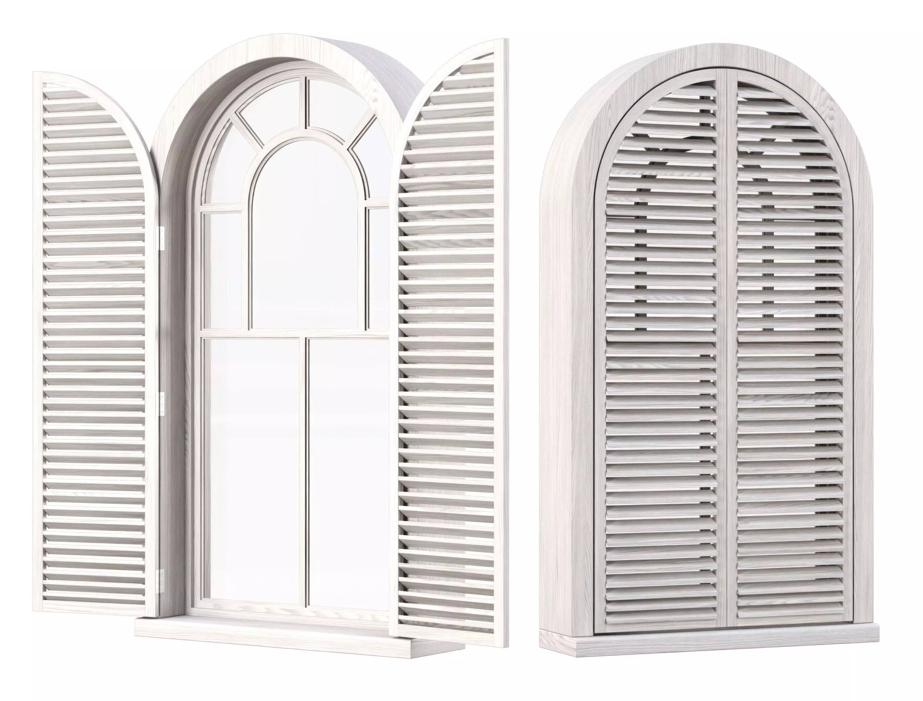 Wooden arch window with shutters V4 3D model