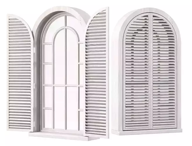 Wooden arch window with shutters V5 