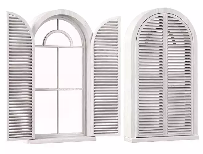 Wooden arch window with shutters V6 
