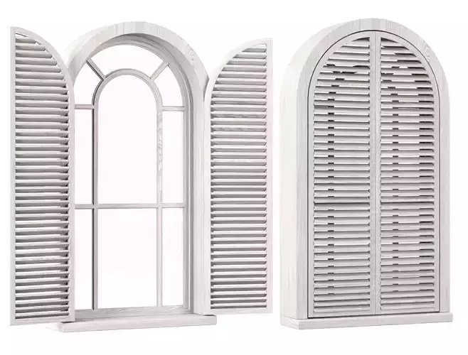 Wooden arch window with shutters V7 