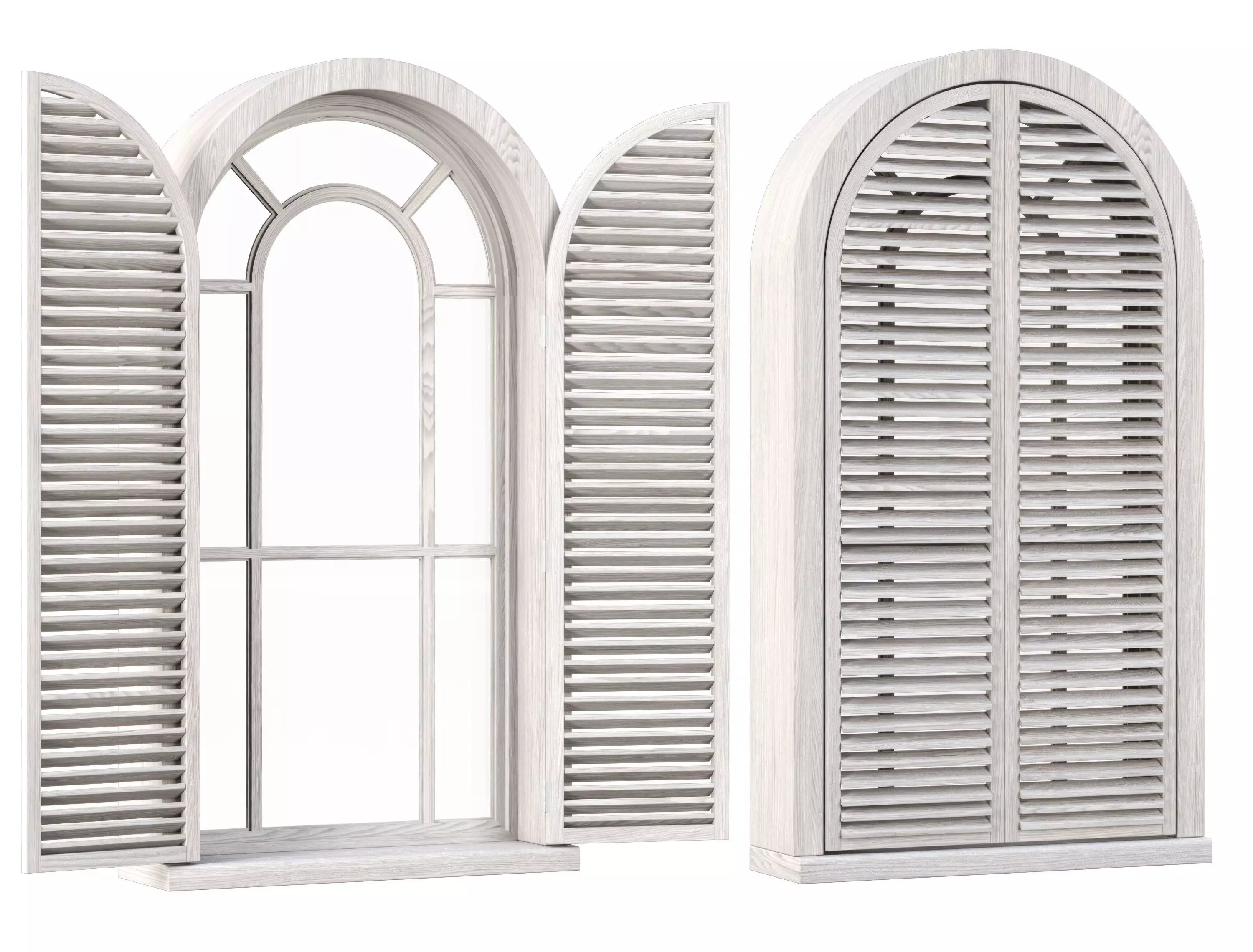 Wooden arch window with shutters V7 3D model