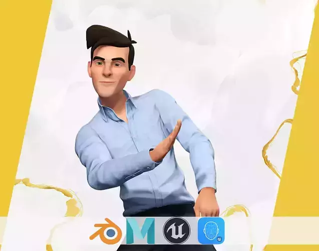 Cartoon Handsome Man in Casual Shirt Low-poly 3D model
