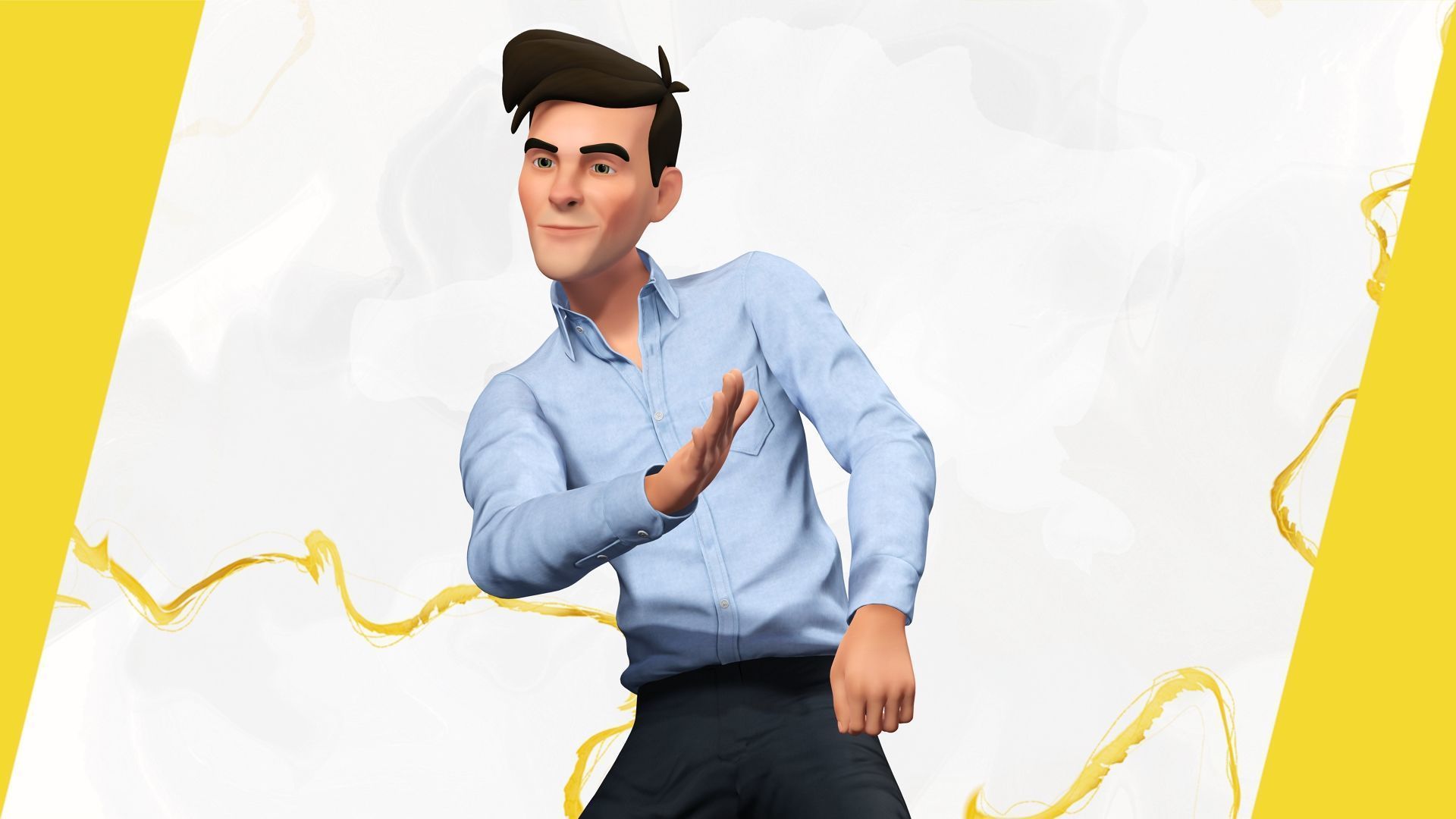 Cartoon Handsome Man in Casual Shirt Low-poly 3D model_15