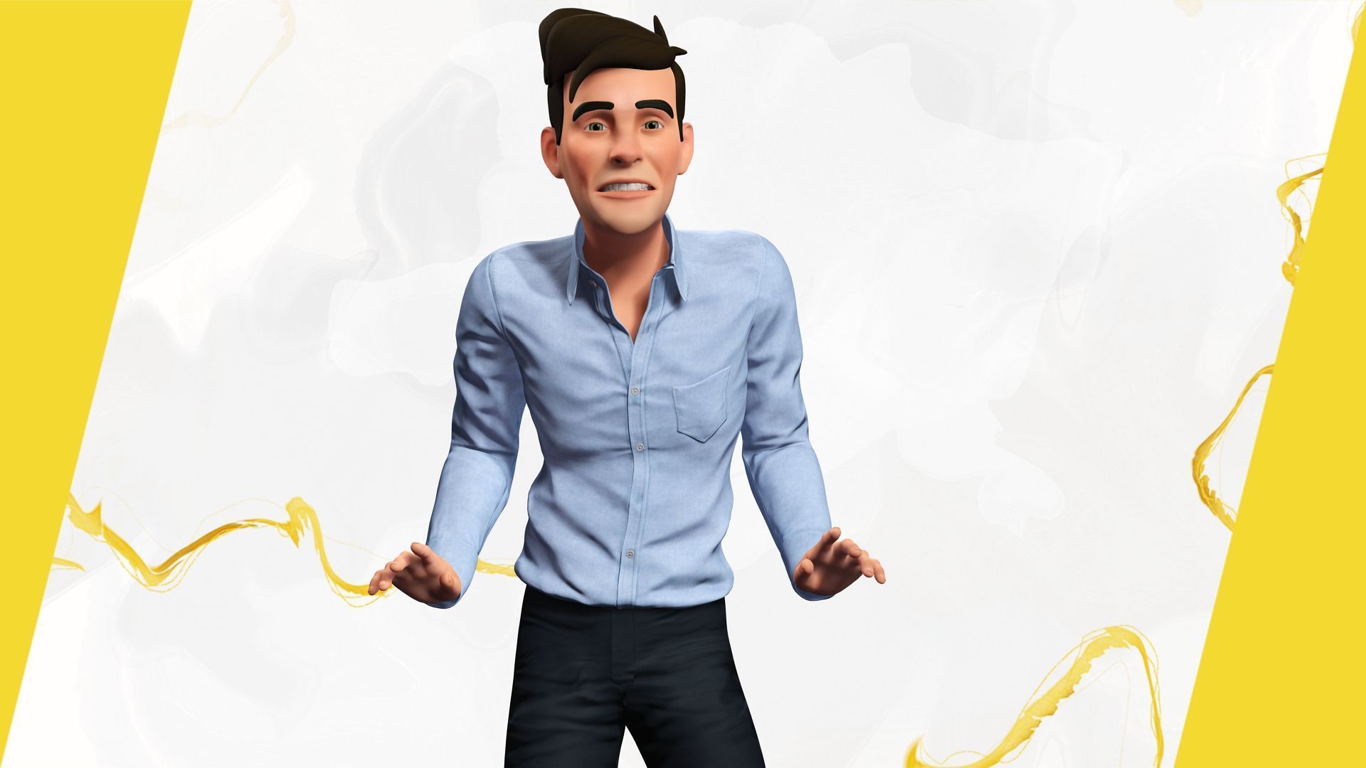 Cartoon Handsome Man in Casual Shirt Low-poly 3D model_13