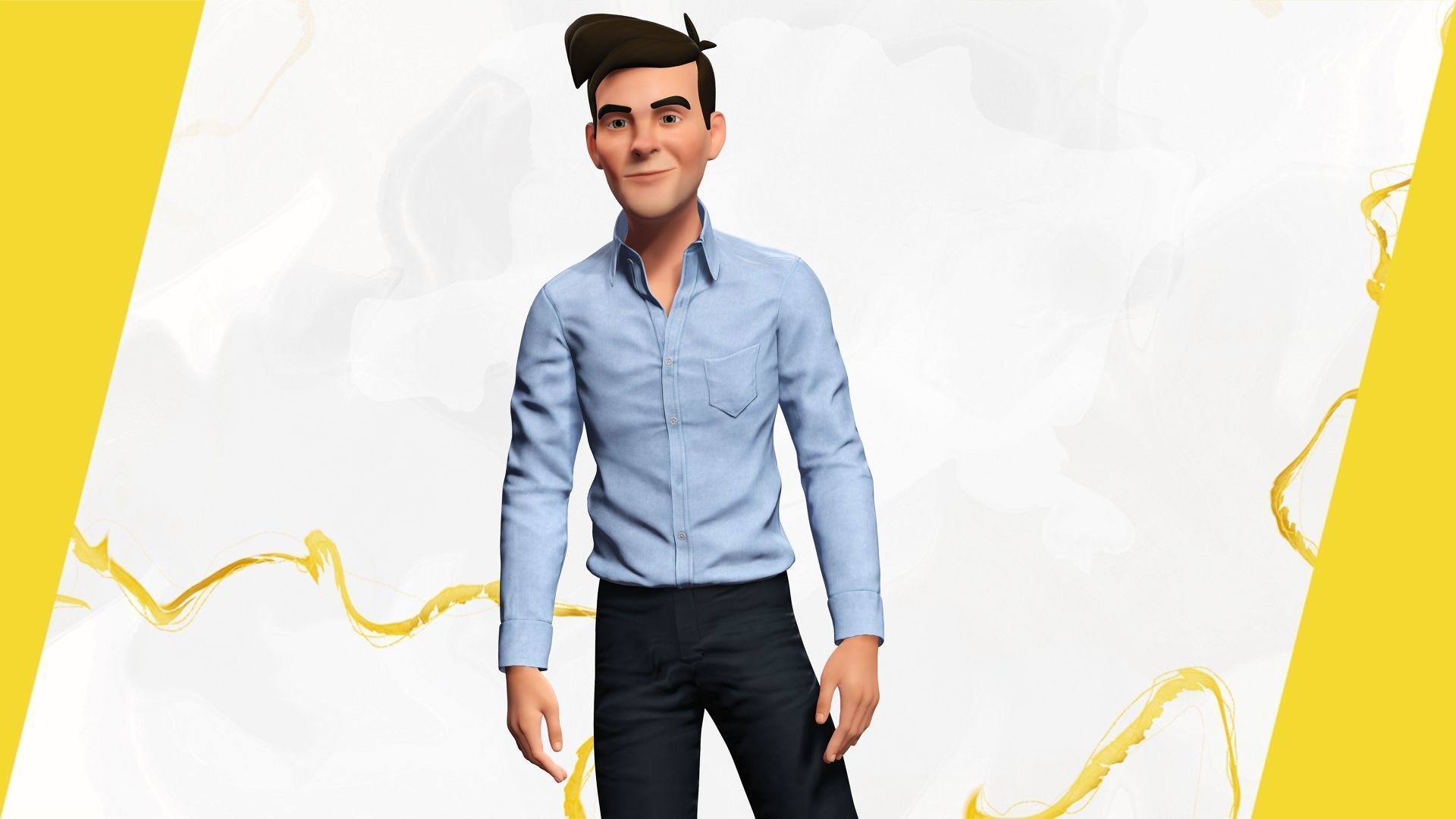 Cartoon Handsome Man in Casual Shirt Low-poly 3D model_12
