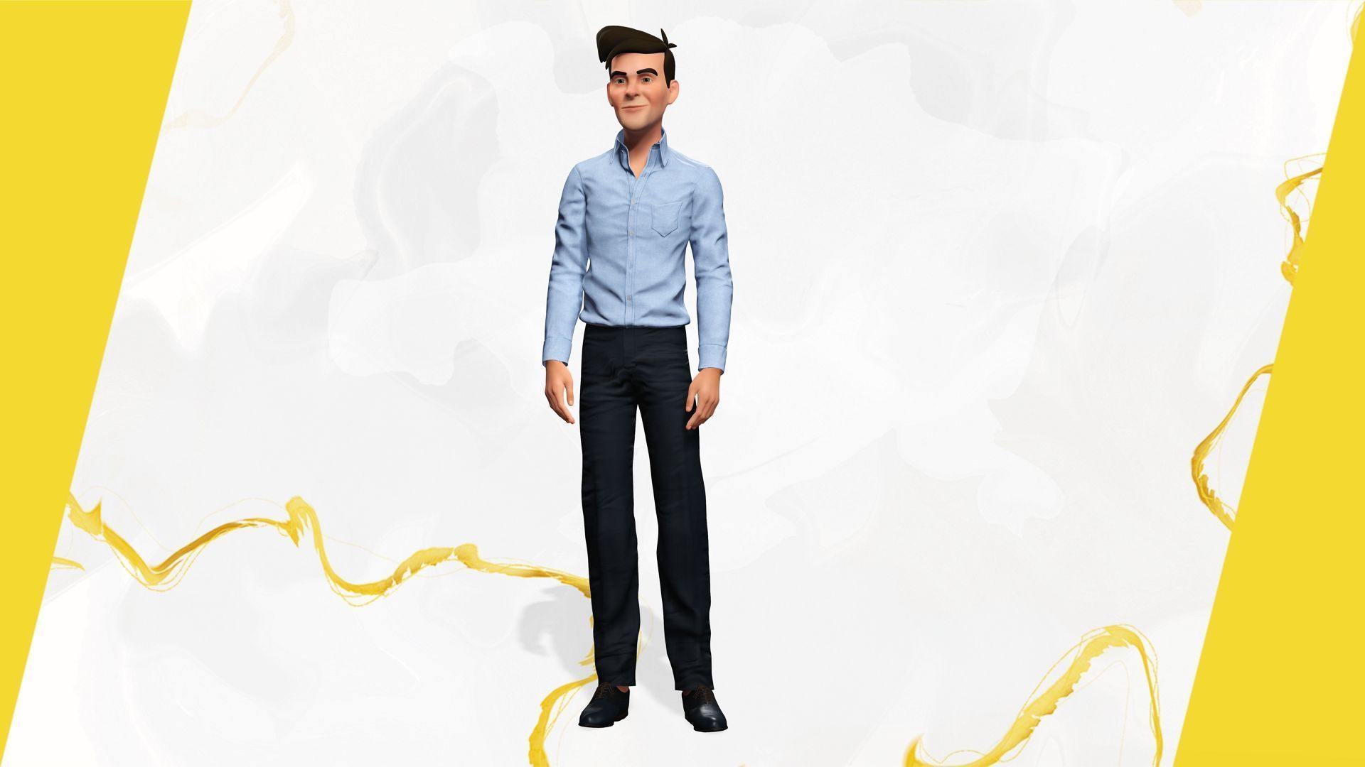 Cartoon Handsome Man in Casual Shirt Low-poly 3D model_11