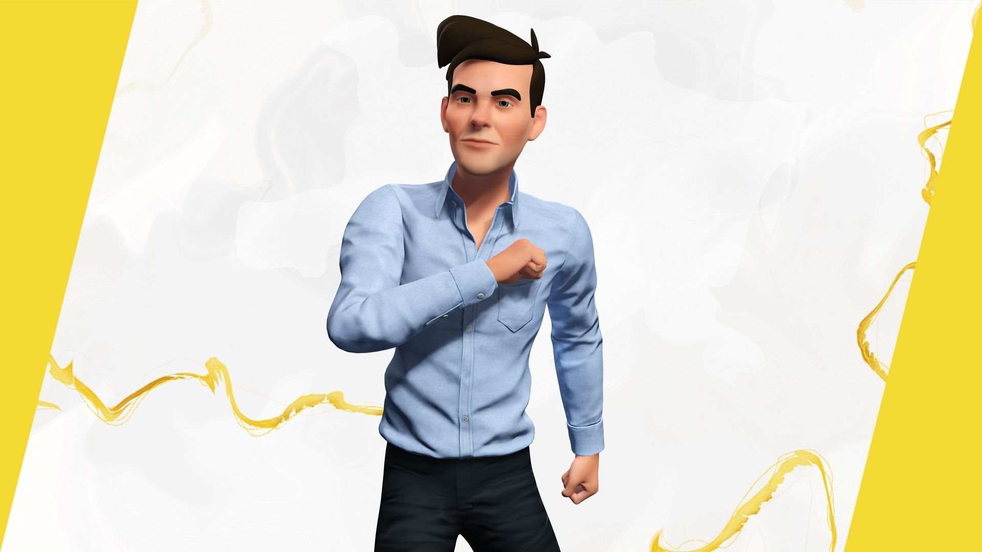 Cartoon Handsome Man in Casual Shirt Low-poly 3D model_8