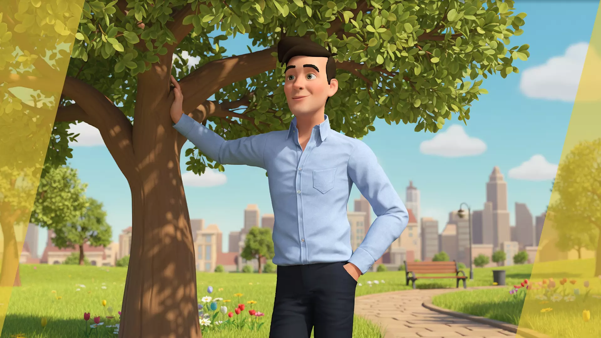 Cartoon Handsome Man in Casual Shirt Low-poly 3D model_4