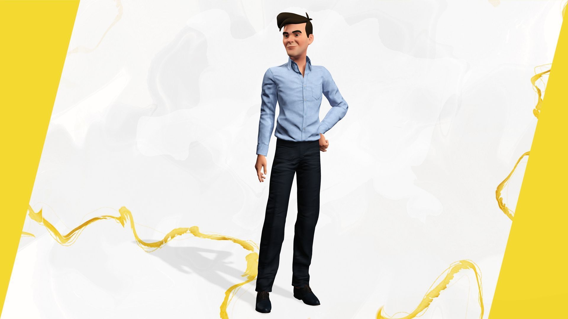 Cartoon Handsome Man in Casual Shirt Low-poly 3D model_14