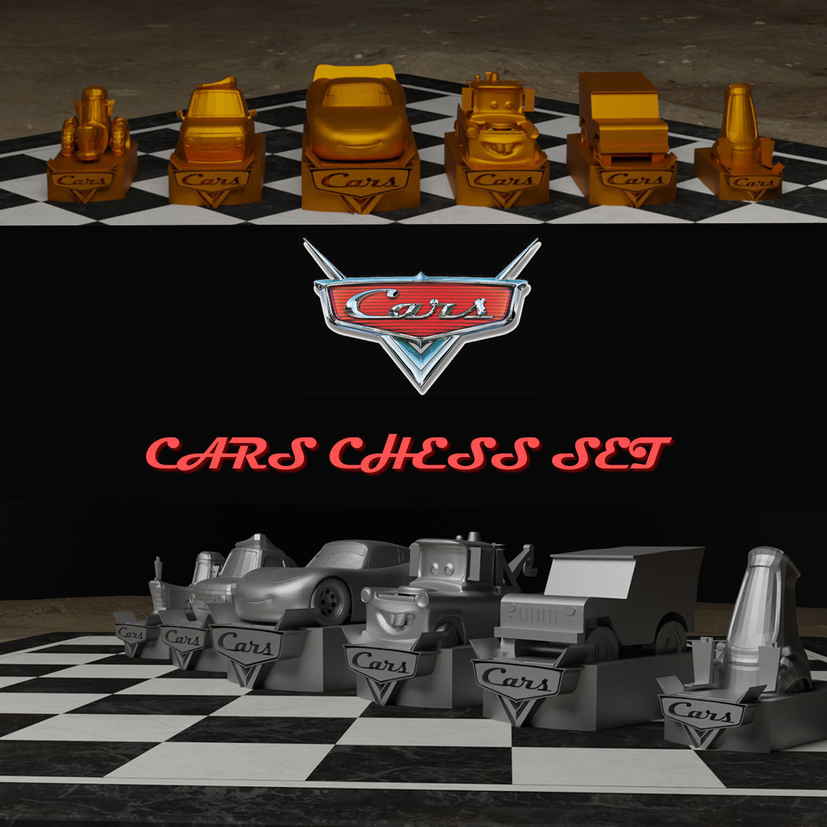 Cars Movie Chess Set - 6 Chess Game Pieces 3D print model_42